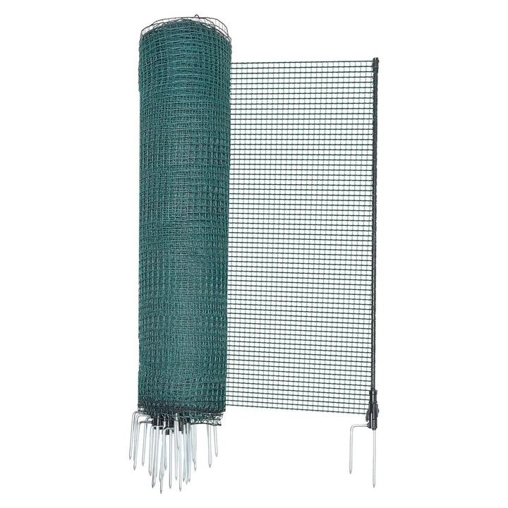 Tarc temporar mobil pentru Pasari/Animale mici, 1.2 x 25 m, Verde, 15 x Stalpi sustinere din fibra de sticla