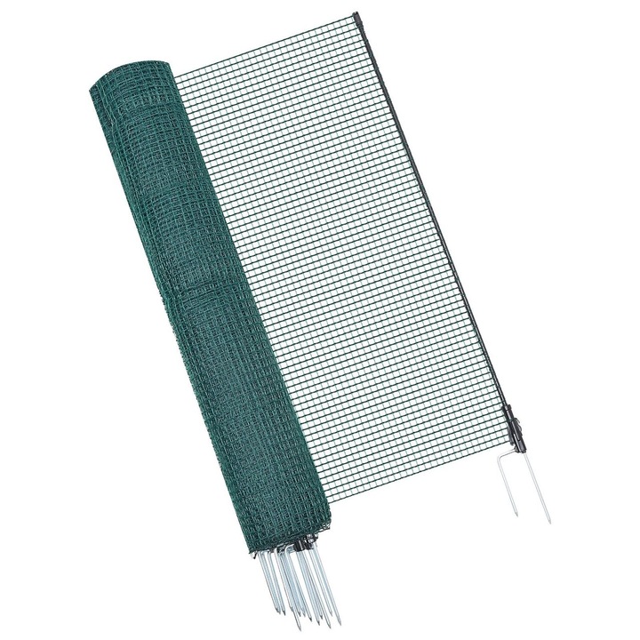 Tarc temporar mobil pentru Pasari/Animale mici, 1.2 x 15 m, Verde, 9 x Stalpi sustinere din fibra de sticla, 4 x cabluri ancorare