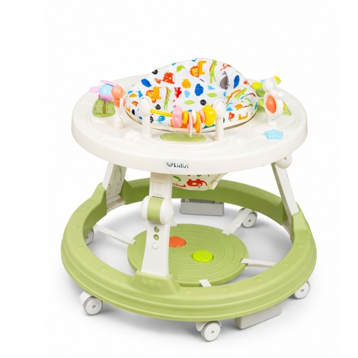 Kidizi Orbit Activity Seat 3 az 1-ben járássegítő és játszóasztal, zöld - 360°-ban forgatható panel, állítható magasságú és összecsukható