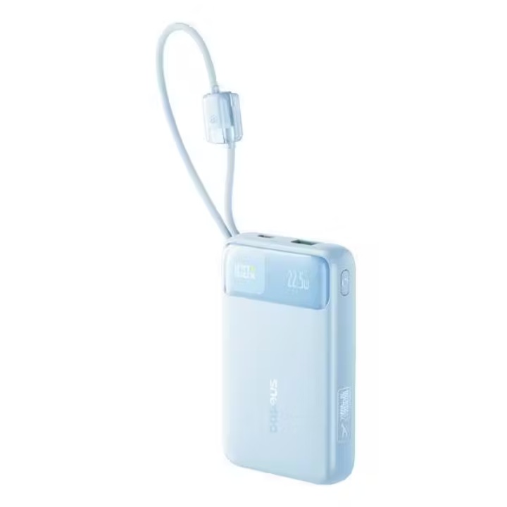 Acumulator extern Baseus EnerFill FC11 Digital Display 20.000 mAh, 22.5W, cablu USB-C si Lightning incorporat, Albastru