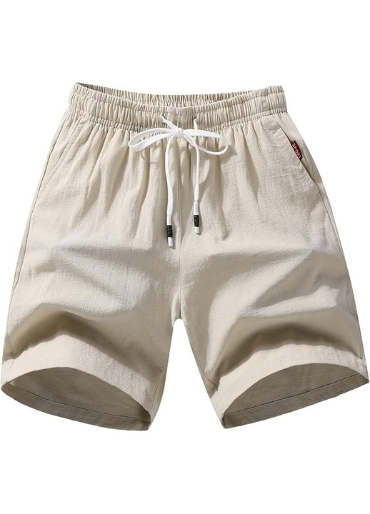 Pantaloni scurti barbati, talie elastica cu snur reglabil, 100% bumbac, usori, comozi si practici, cu buzunare, ideali pentru sport, munca si activitati outdoor, Kaki, Marimea 6XL