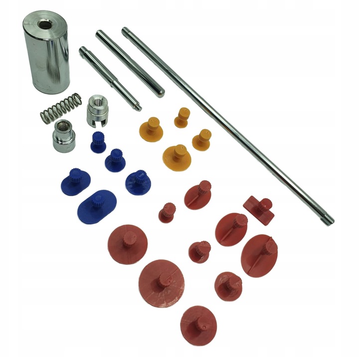 Set unelte PDR pentru indepartarea denivelarilor, Falon-Tech, ciocan fara inertie + 18 grabite, multicolor