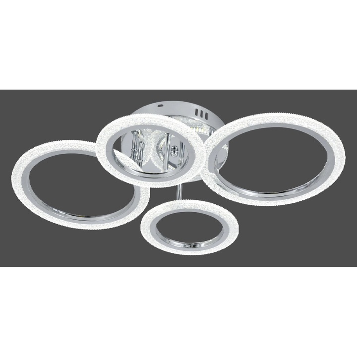 Lustra LED RFAN, Model R9180/2+2, Cu Telecomanda, 3 Tipuri De Lumina, Intensitate Reglabila, 72W, Argintiu