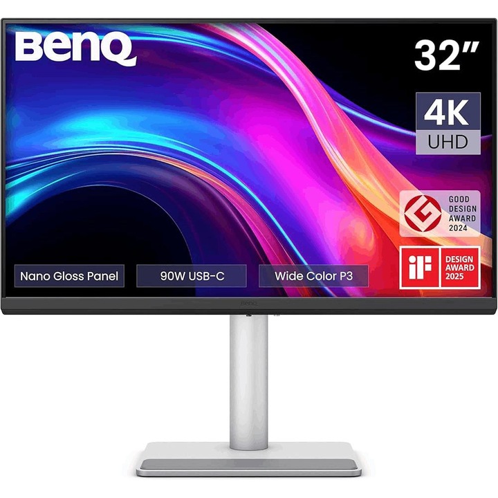 Монитор BenQ MA320UP, 32", LED, IPS, 3840x2160, 2 x HDMI 2.0, 2 x USB Downstream, 1 x USB Type-C Downstream, 1 x USB Type-C Upstream с DisplayPort функция (захранващ), Вградени високоговорители 2 x 3W