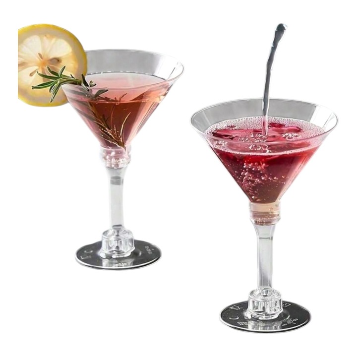 Set 15 bucati pahare pentru Martini, cocktailuri, sampanie si deserturi, reutilizabile, din plastic