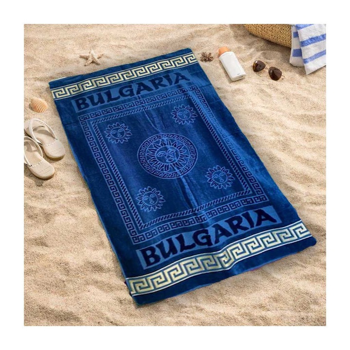 Плажна хавлия Кингтекс България, Син, 100х170, 100% Памук