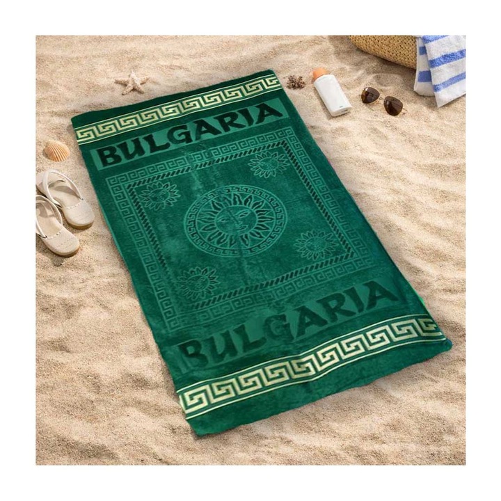 Плажна хавлия Кингтекс България, Тъмно зелен, 100х170, 100% Памук