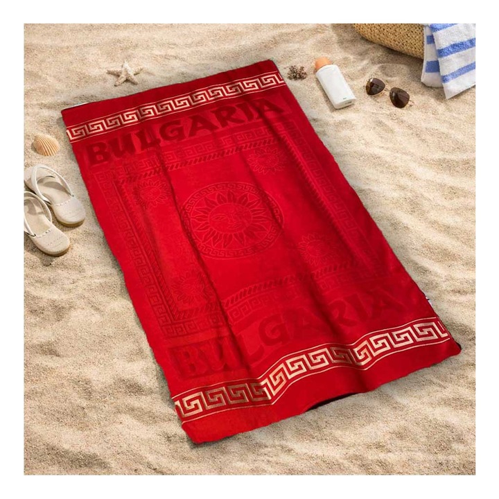 Плажна хавлия Кингтекс България, Червено, 100х170, 100% Памук