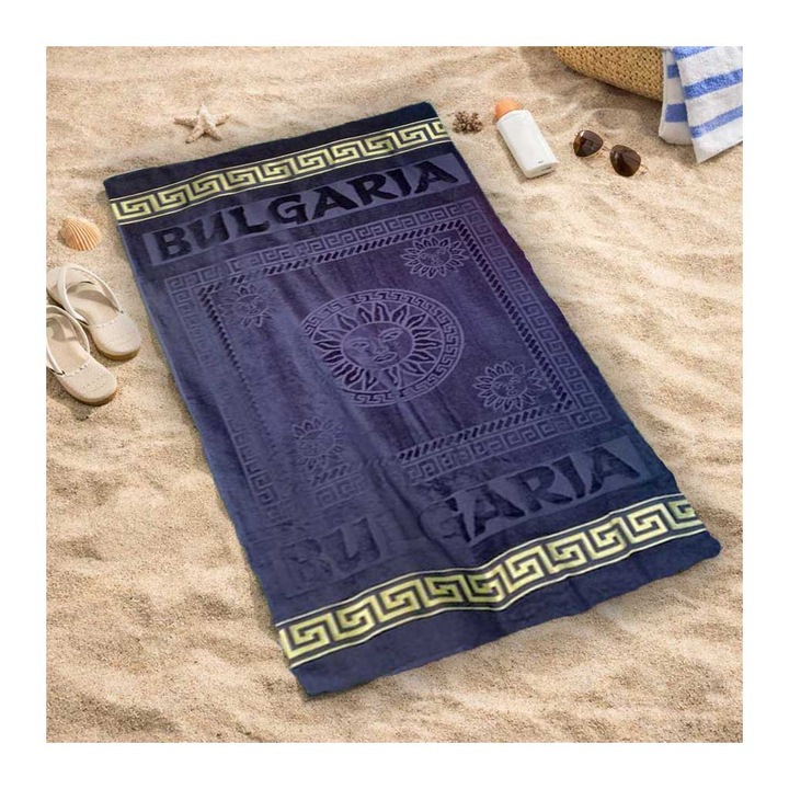 Плажна хавлия Кингтекс България, Тъмно син, 100х170, 100% Памук