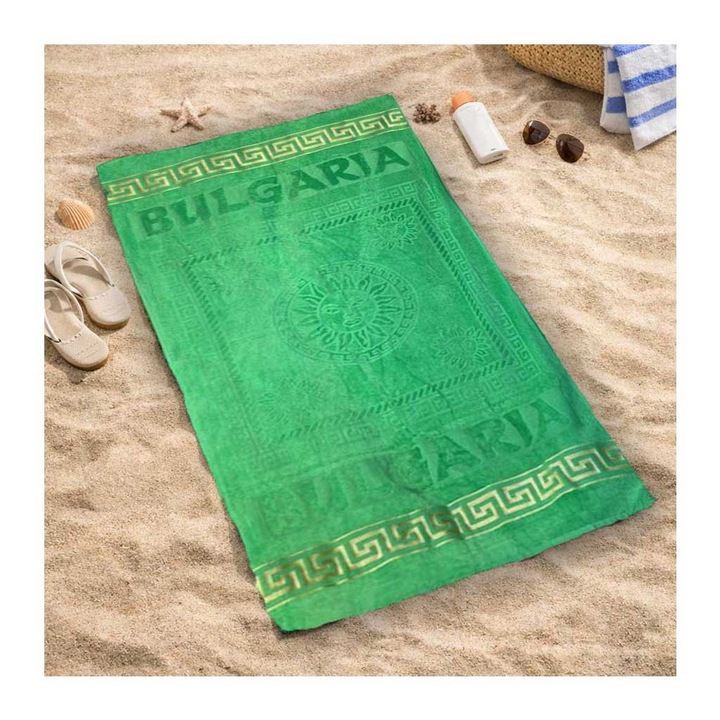 Плажна хавлия Кингтекс България, Зелен, 100х170, 100% Памук