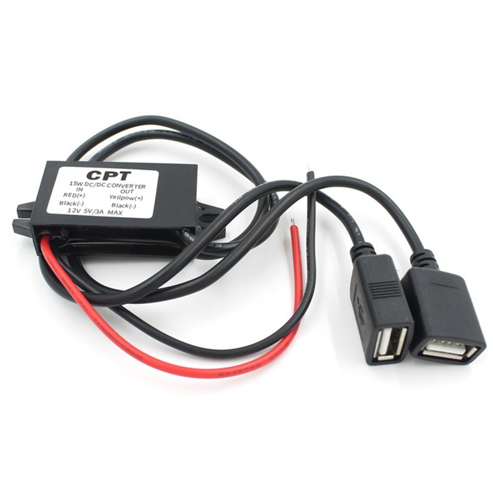Convertor Coborator de Tensiune, Minetgnon®, Convertor step-down de la 12V la 5V,15W, DC5V 3A, 46*27*14mm