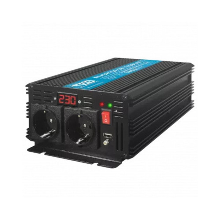 Invertor Auto VTM, TED000392, 12V, 2500W, undă sinusoidală pură, 2 prize Schuko