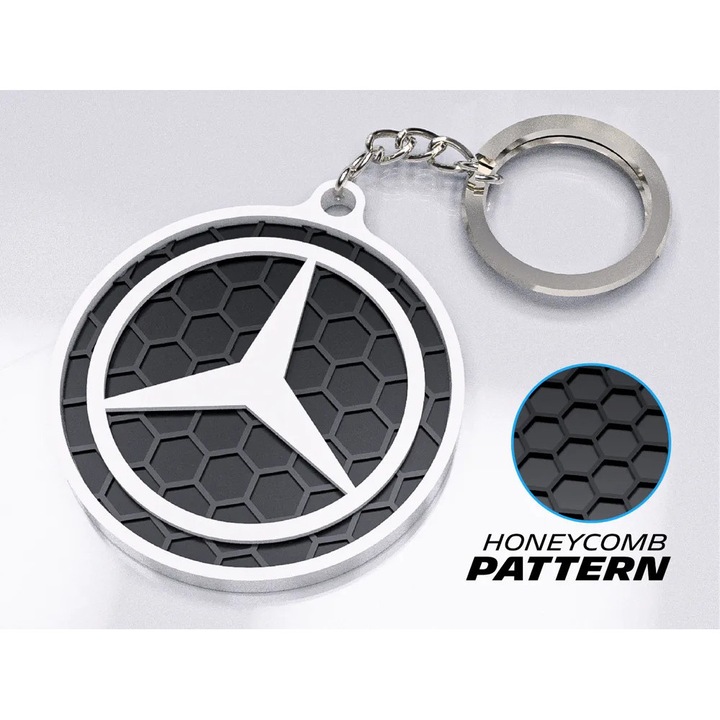Breloc Auto Premium, Mercedes – Design 3D cu Textura Honeycomb