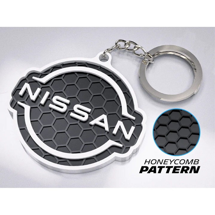 Breloc Auto Premium, Nissan – Design 3D cu Textura Honeycomb