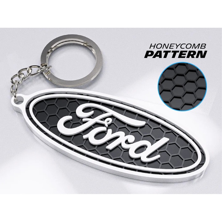Breloc Auto Premium, Ford – Design 3D cu Textura Honeycomb