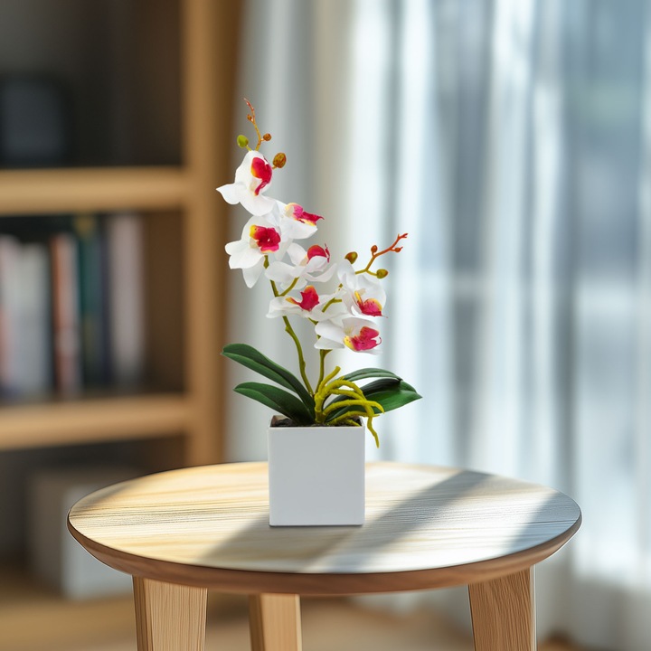 Planta artificiala orhidee 37 cm, 3 culori, decor elegant realist, pentru casa birou sau evenimente