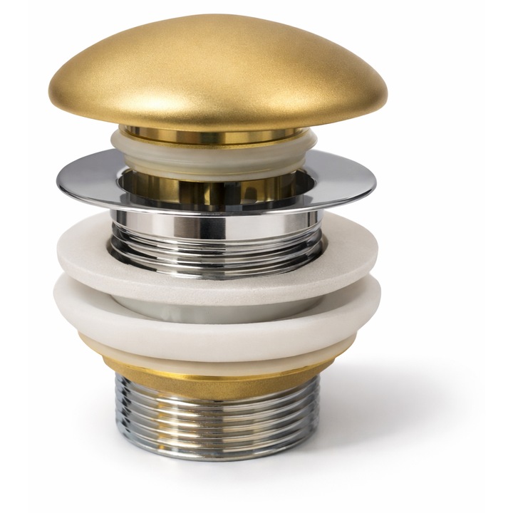 Вентил керамичен за мивка за баня BisDesign®, Click-Clack, матово/четкано златно покритие, размер 10 см