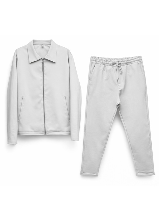 Compleu Casual Gri Barbati – Jacheta cu Fermoar si Pantaloni Casual, Gri