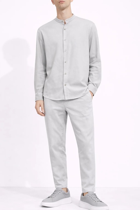 Compleu Elegant Gri Barbati – Camasa cu Guler Tunica si Pantaloni Casual, Gri