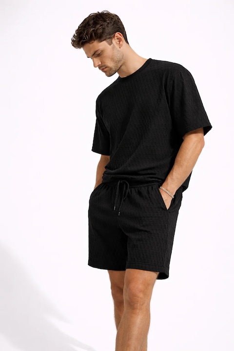 Compleu Barbati Vara Tricou Oversize si Pantaloni Scurti Casual Doua Piese Negru - XL