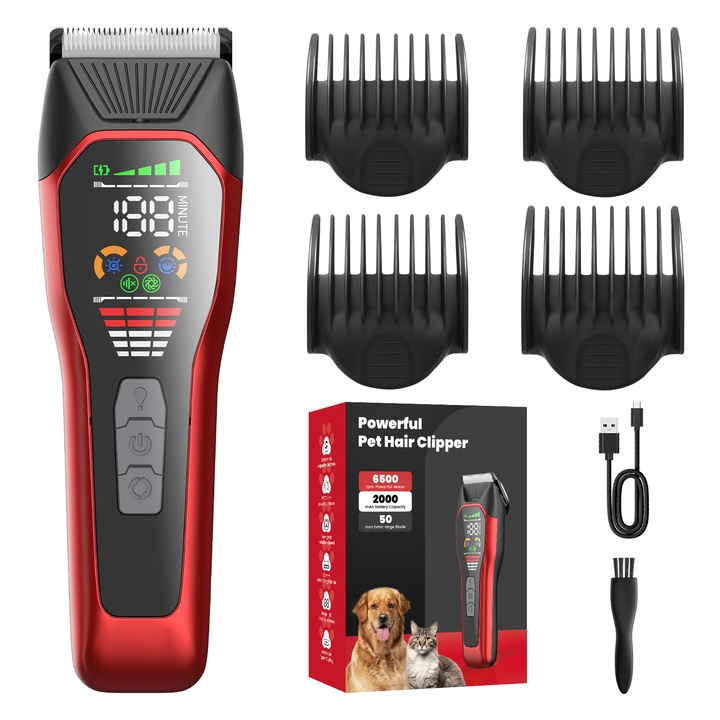 Taietor electric pentru animale, dual-speed, cu display LED, lumina de ingrijire, fara fir, pentru caini si pisici