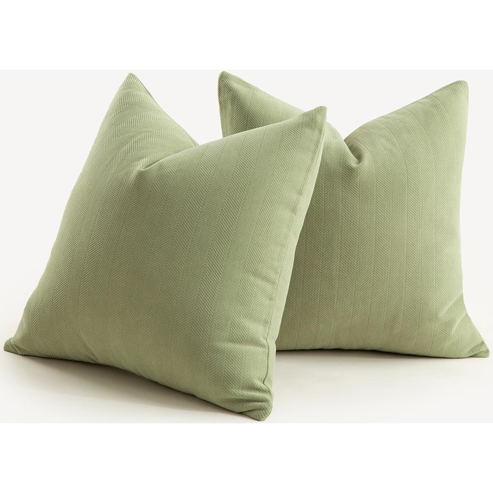 Set 2 huse perna decorative MANDIOO, model chenille, 55 x 55 cm, material tip in, fermoar ascuns, culoare Verde Salvie
