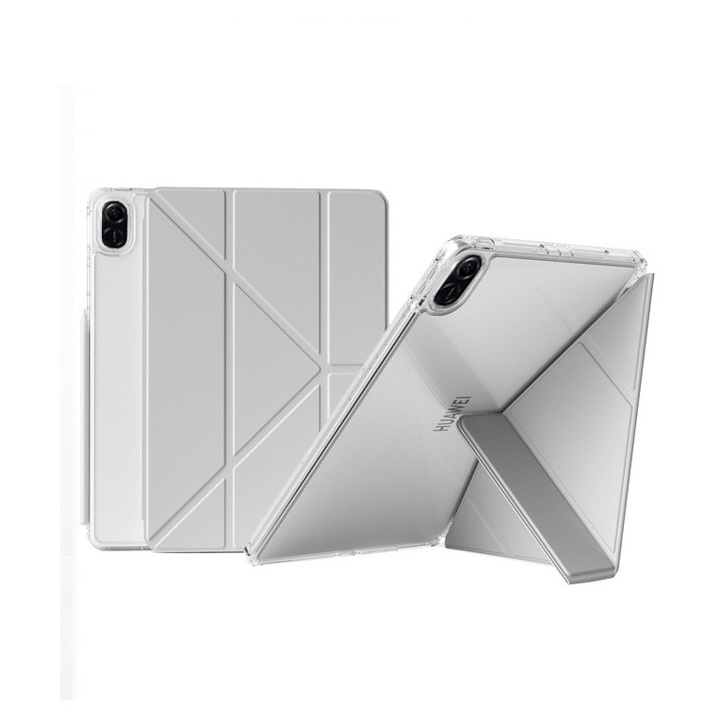 Husa tableta, pentru Honor Pad X8a 11 Inch, Triple Fold in forma de Y Design, Multi unghi, Capac de piele pentru tablete cu slot pentru stilou, Trezire automata / somn，Gri argintiu