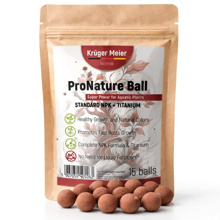 Bile fertilizante pentru plante de acvariu Kruger Meier ProNature Ball 15, cu biostimulator, 15 bucati