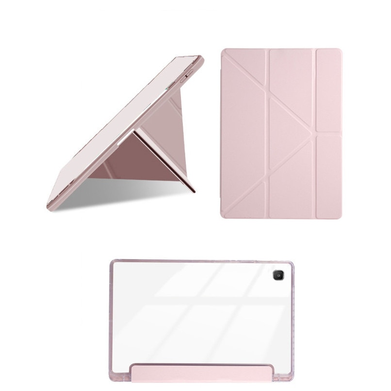 Husa tableta, pentru Samsung Galaxy Tab S6 Lite 2024, Triple Fold in forma de Y Design, Multi unghi, Capac de piele pentru tablete cu slot pentru stilou, Trezire automata / somn，Roz cald