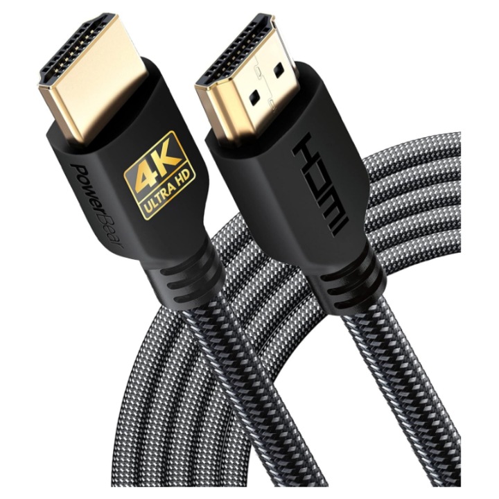 Cablu HDMI PowerBear, 15 metri, 4K@60Hz, Ultra HD, High Speed, Nylon impletit, Conectori placati cu aur, ARC, Ethernet, Negru