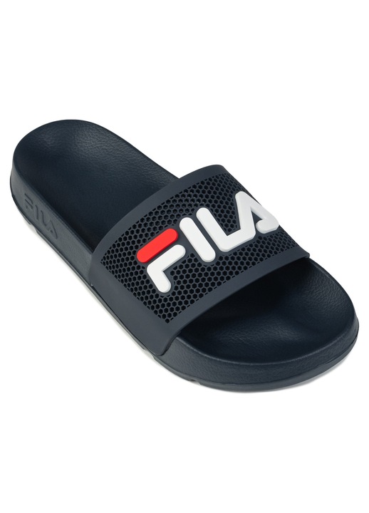 Papuci dama Fila, bleumarin, sintetic, imprimeu logo