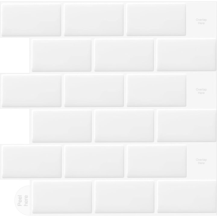 Set 10 Bucati Stickere Faianta WoStick, Autoadezive 3D, pentru Bucatarie si Baie, Alb, 30.5x30.5cm