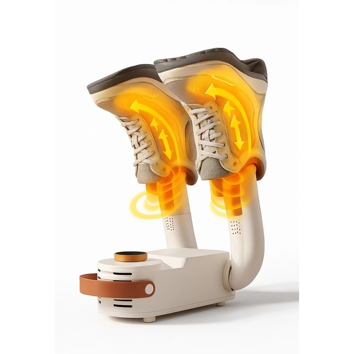 Uscator electric pentru pantofi si sterilizator UV pentru indepartarea bacteriilor si mirosurilor, termostat inteligent, uscare tridimensionala cu aer cald 360°, oprire automata, putere 150W, portabil, alb