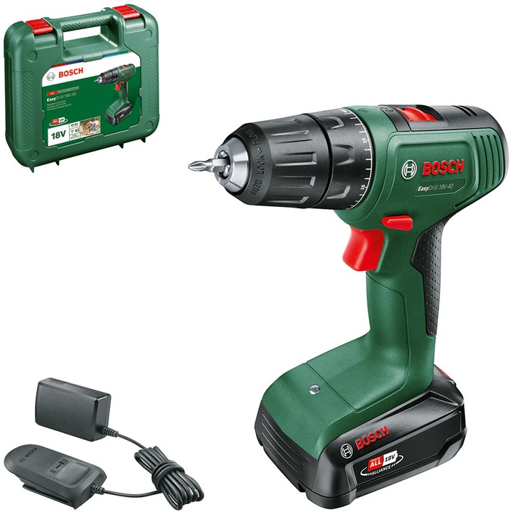 BOSCH EasyDrill 18V-40 fúró- és csavarozógép (fúró), 1630 ford./perc, gyorsbefogó tokmány, 32 Nm, 2 Ah