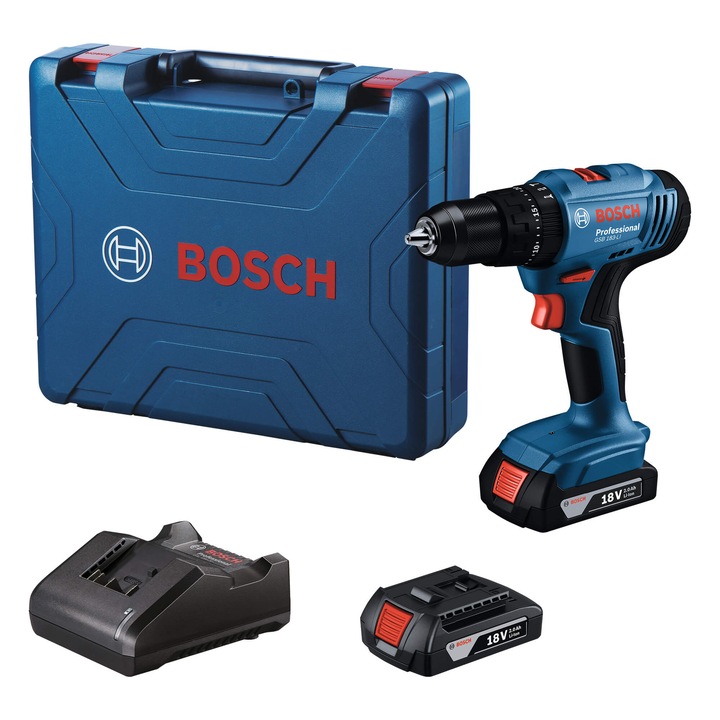 Bosch Professional GSB 183-LI ütvefúró-csavarozó, 18V, 2x2Ah, 1650 ford/perc, 60Nm