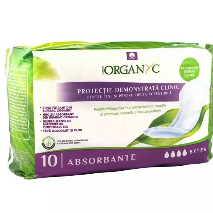Set 2 x Absorbante Extra pentru Incontinenta, din Bumbac Organic, 10 Bucati, Organyc