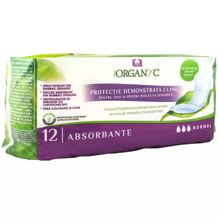 Set 2 x Absorbante Normale pentru Incontinenta, din Bumbac Organic, 12 Bucati, Organyc