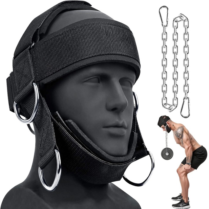 Ham pentru antrenament gat, design durabil, curea ajustabila din neopren, lant din otel inoxidabil de 29 inch, accesorii fitness