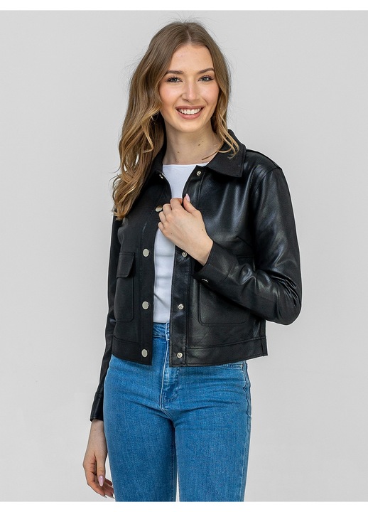 Geaca scurta dama, Perso, neagra, eleganta, din poliester si elastan