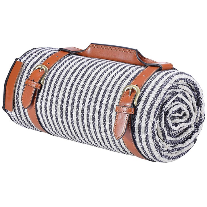 Saltea de picnic portabila, 150x200cm, impermeabila, design pliabil, model cu dungi, pentru 3-4 persoane