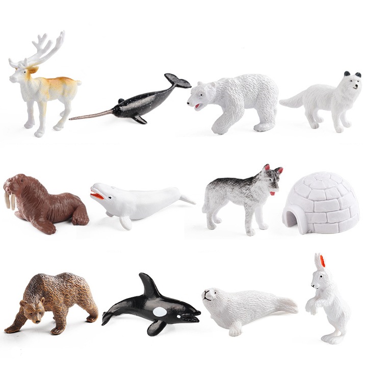 Комплект фигурки диви животни, 12 броя, реалистични детайли, 6-10 см, многоцветни