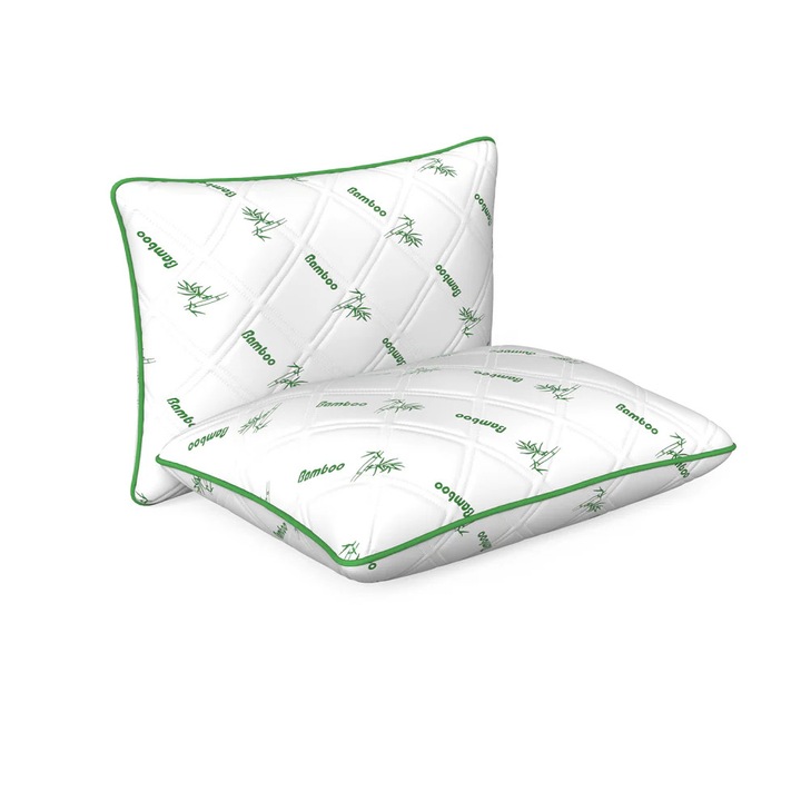 Set 2 Perna Matlasata Bamboo 50x70, Alb / Verde