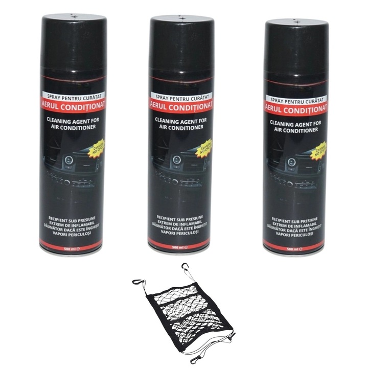 Set 3 buc Spray curatare sistem aer conditionat 500ml, universal, cu 1 organizator masina