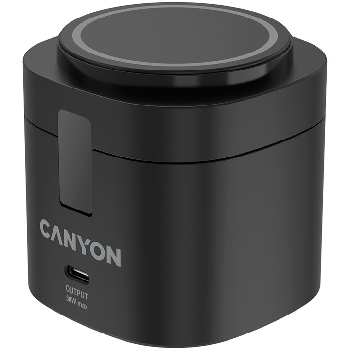 Incarcator wireless 4 in 1 Canyon OnCharge 405, 30W, Qi2, negru, 70x70x70mm