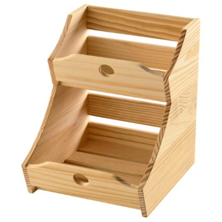 Organizator fructe si legume lemn suprapozabil 2 niveluri, lada depozitare bucatarie modulara, suport blat sau raft HOMENEXT