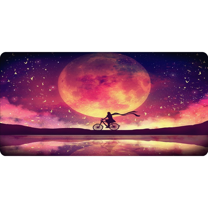 Mousepad Planet Deskmat Moon girl dream lake bicycle 700x350x2mm margini drepte necusute Oktane