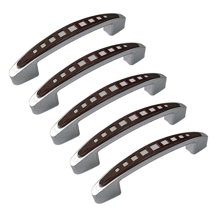 Set 5 Manere din plastic, WJS-317, lungime 129 mm, distanta gauri 96 mm, maro inchis