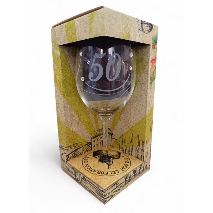 50. Pentru ziua de naștere - Pahar de vin premium decorat cu cristale - Pentru aniversarea căsătoriei