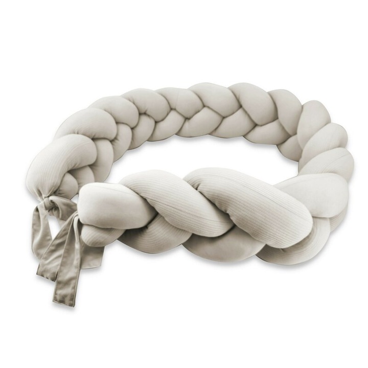 Protectie laterala, MimiNu, Pentru patut, Tip Bumper impletit, Din bumbac interlock, 240 cm, Soft Beige