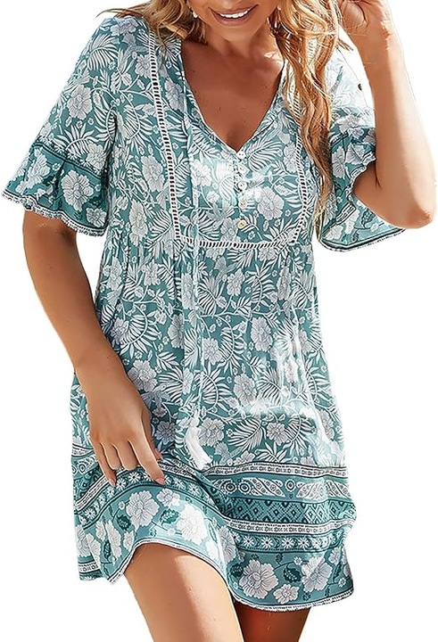 Rochie de vara femeii stil boho floral cu imprimeu mini rochie de plaja casual Loose sexy rochie de plaja, Marime S